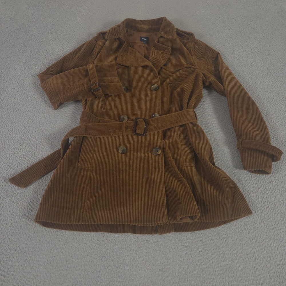 VINTAGE Gap Jacket Womens Large Brown Corduroy Trench Coat Belted Chic Fall 00s